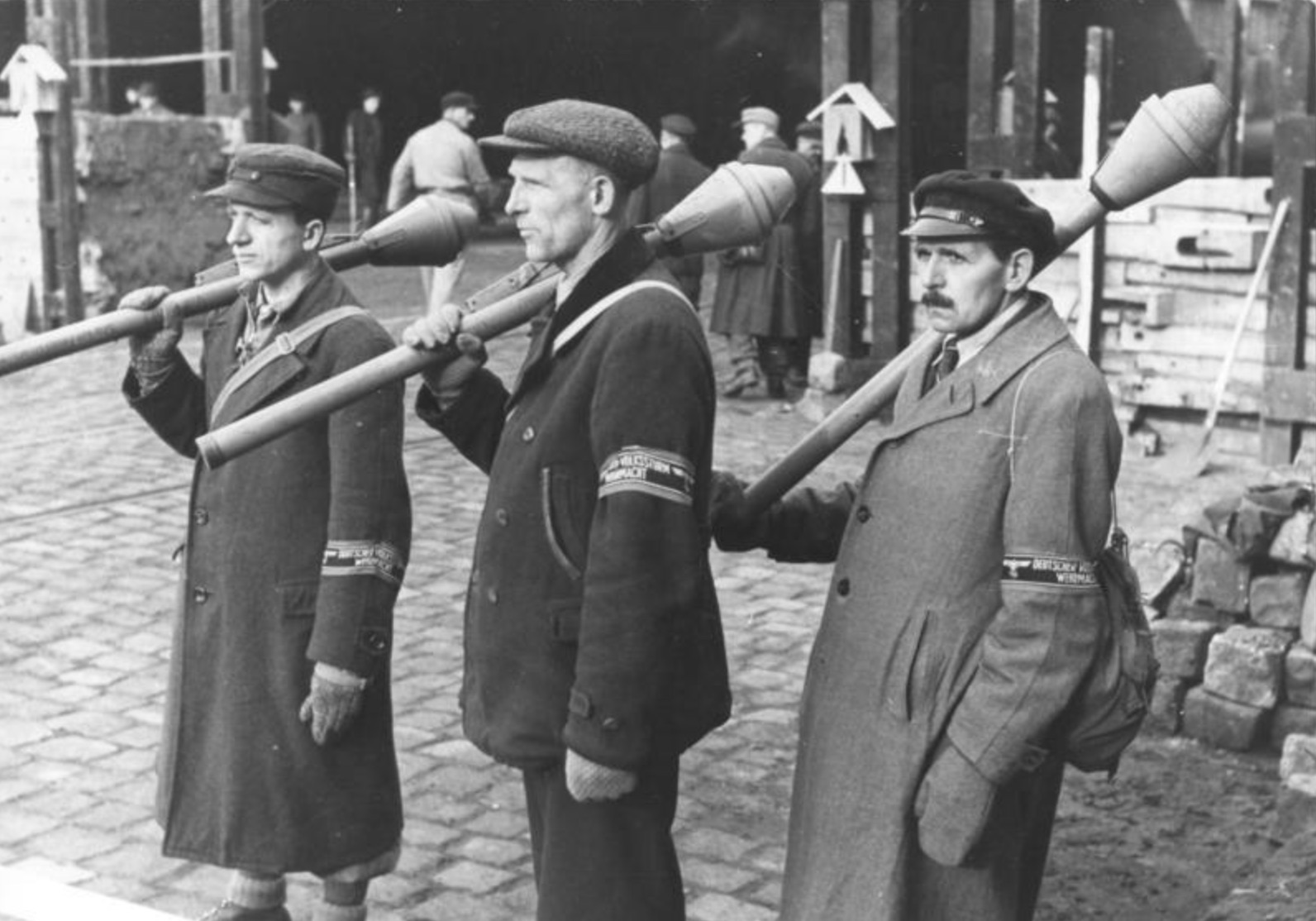 Volkssturm men armed with Panzerfausts. 